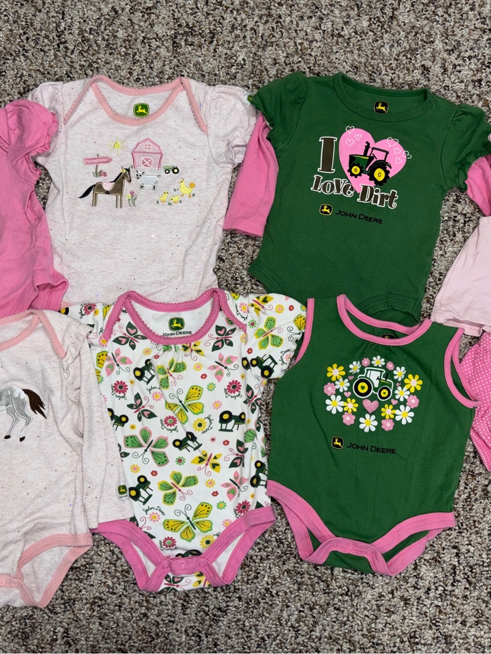 John Deere Green & Pink Tractor and Floral Baby Bodysuit Set